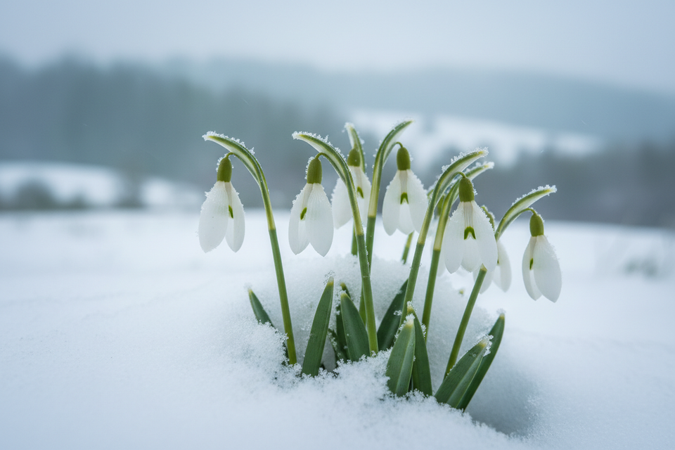 snowdrops in winter scene