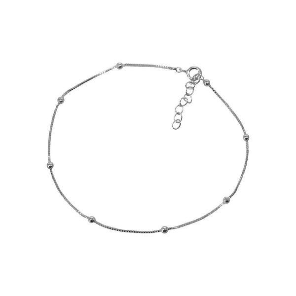 BOX CHAIN ANKLET WITH SPACED BEADS