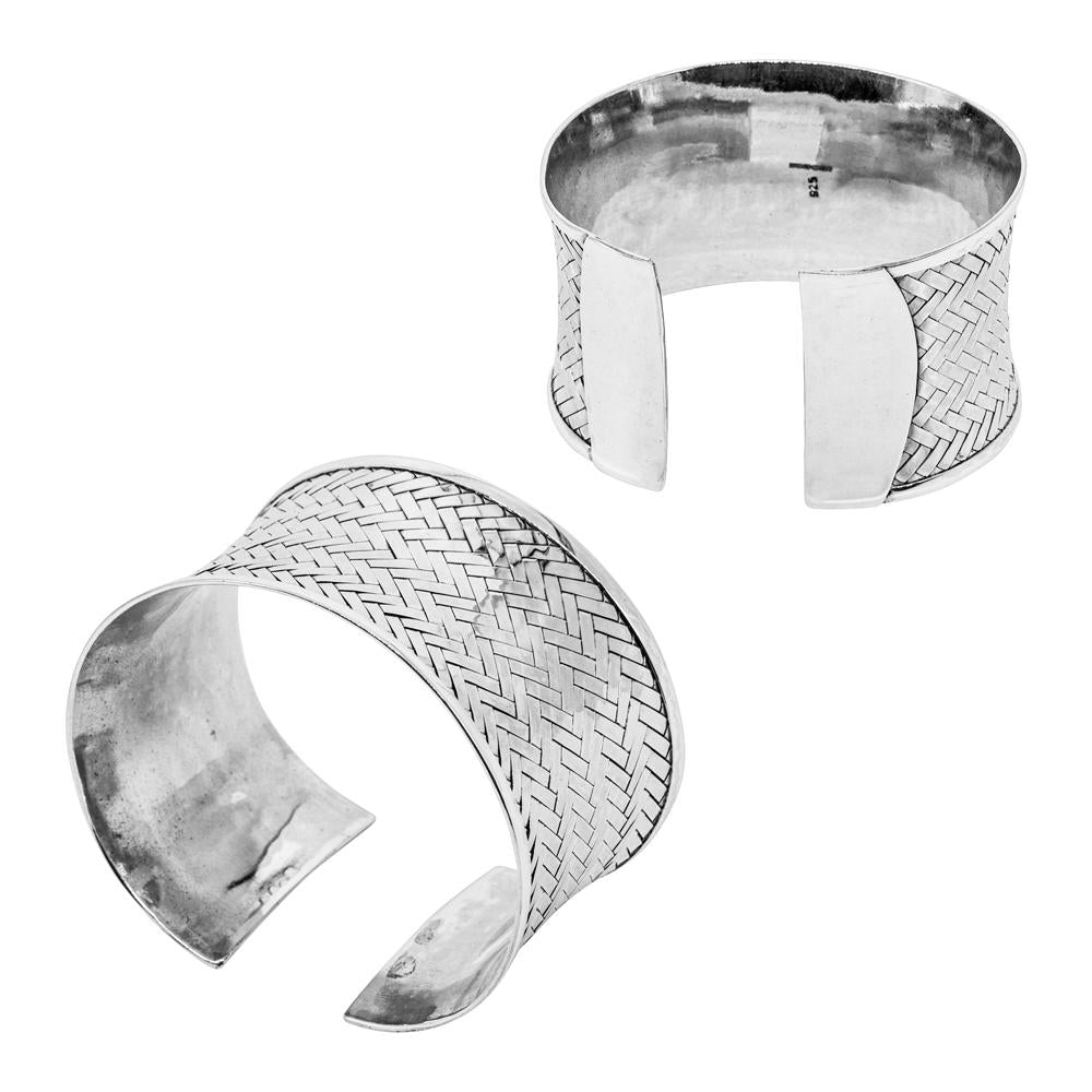 HILL TRIBE BASKET WEAVE CONCAVE CUFF 925 STERLING SILVER BANGLE WHOLESALE