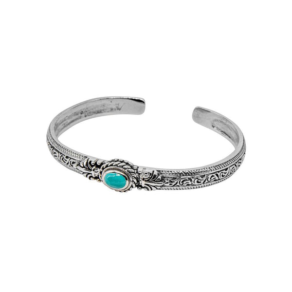 ANTIQUED DETAILED STONE SET 925 STERLING SILVER BANGLE WHOLESALE