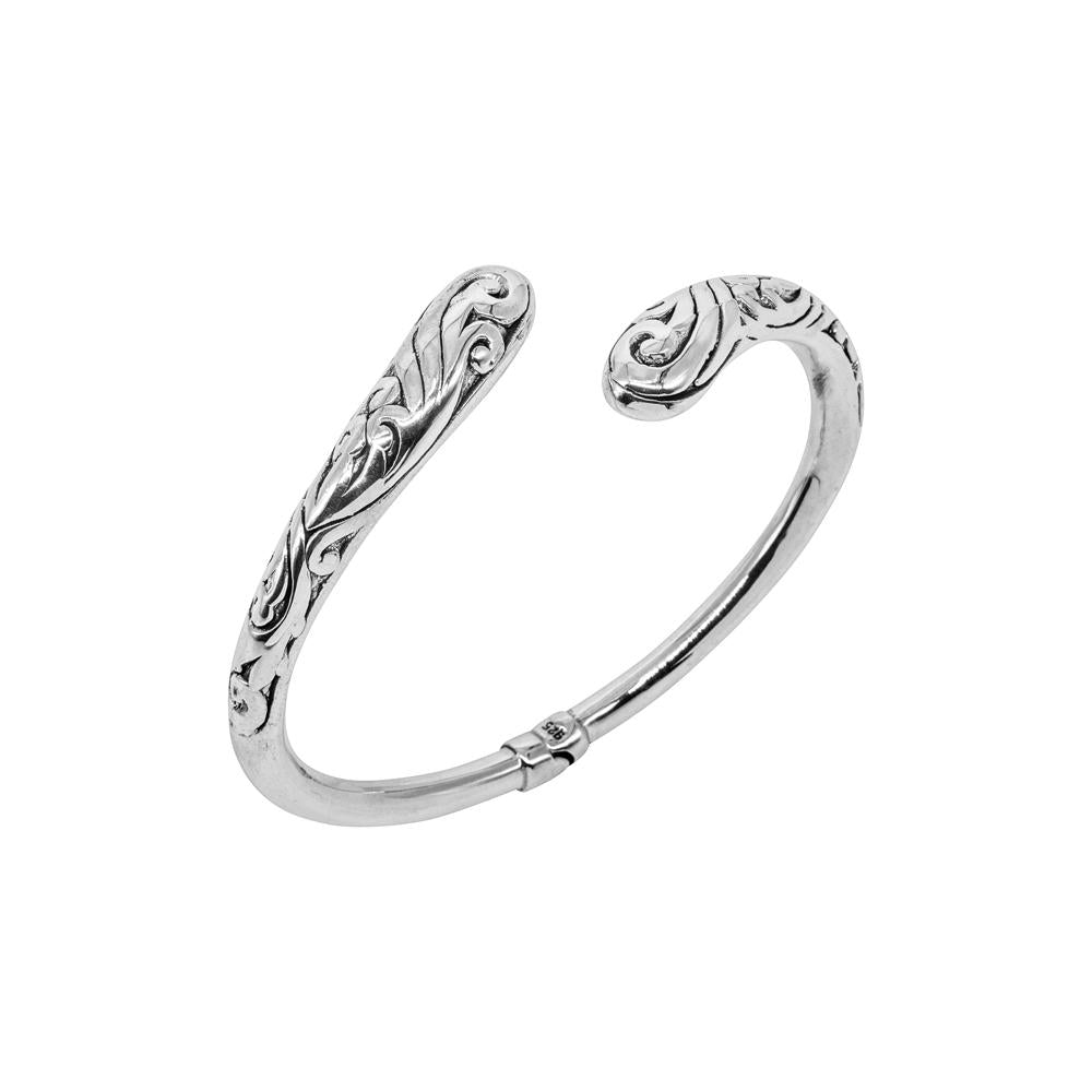 HINGED ELECTROFORMED DOUBLE ENDED ANTIQUED SCROLLY PATTERNED 925 STERLING SILVER BANGLE WHOLESALE