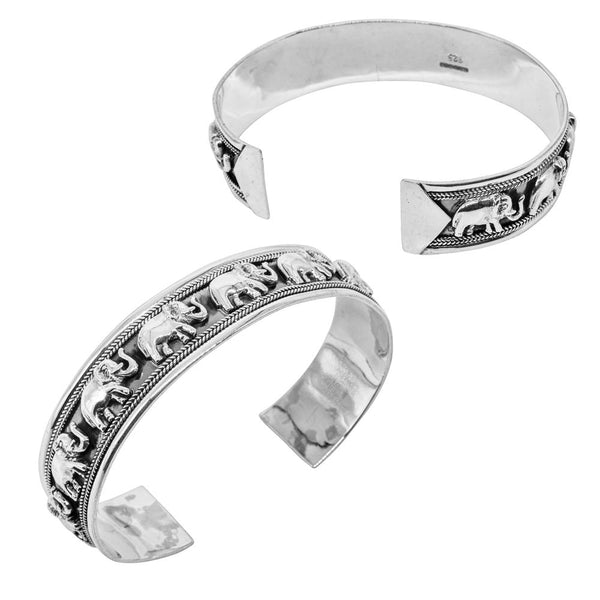 CLASSIC ANTIQUED ELEPHANT CUFF 925 STERLING SILVER BANGLE WHOLESALE