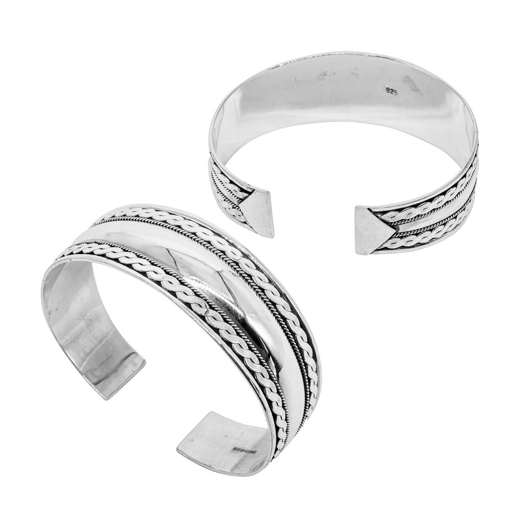 CLASSIC DOMED SHAPED 925 STERLING SILVER BANGLE WITH TWIST AND INTERLACED SIDE DETAIL WHOLESALE