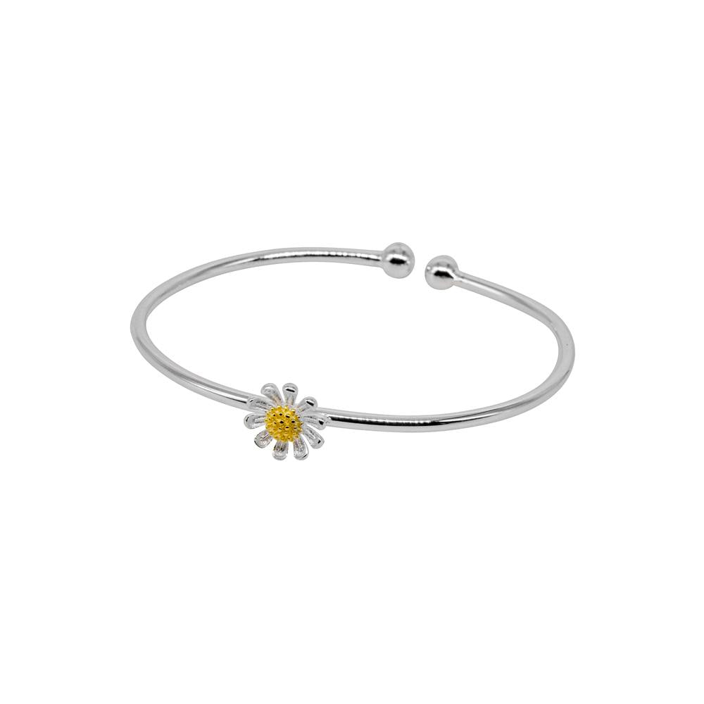 DAISY TORQUE STYLE 925 STERLING SILVER BANGLE WITH 18CT GILDED CENTRE WHOLESALE