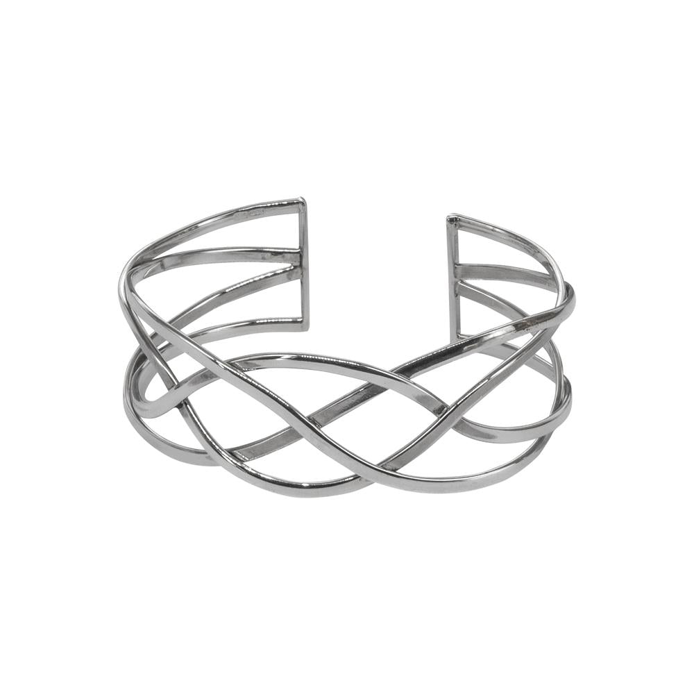 FOUR FLAT STRAND WOVEN CRISS CROSS 925 STERLING SILVER BANGLE WHOLESALE