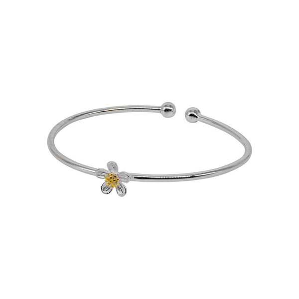 FLOWER TORQUE STYLE 925 STERLING SILVER BANGLE WITH 18CT GILDED CENTRE WHOLESALE