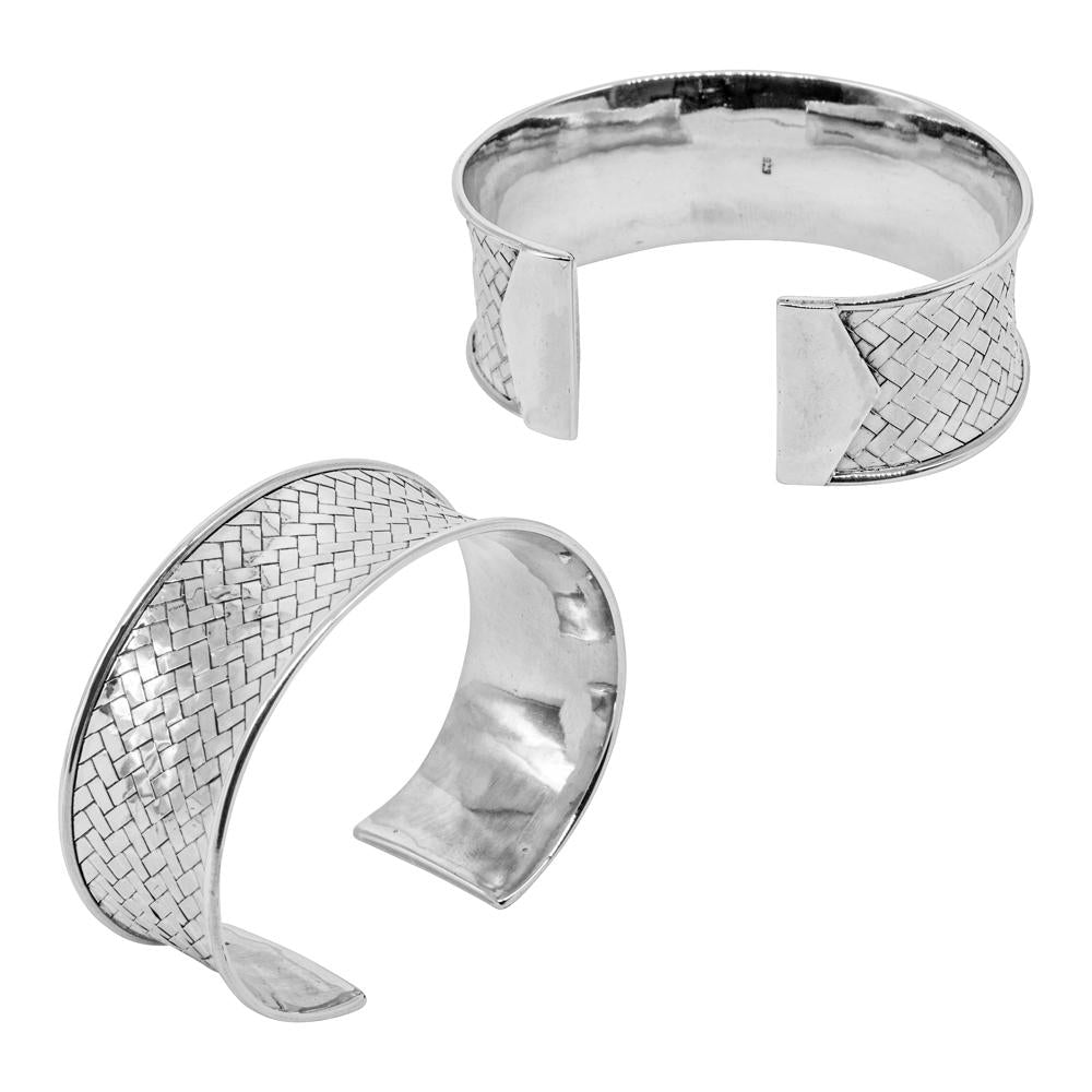 HILL TRIBE BASKET WEAVE CONCAVE CUFF 925 STERLING SILVER BANGLE WHOLESALE