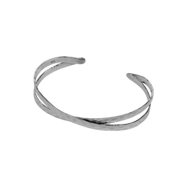 HAMMERED DOUBLE BAND CROSS OVER 925 STERLING SILVER BANGLE WHOLESALE